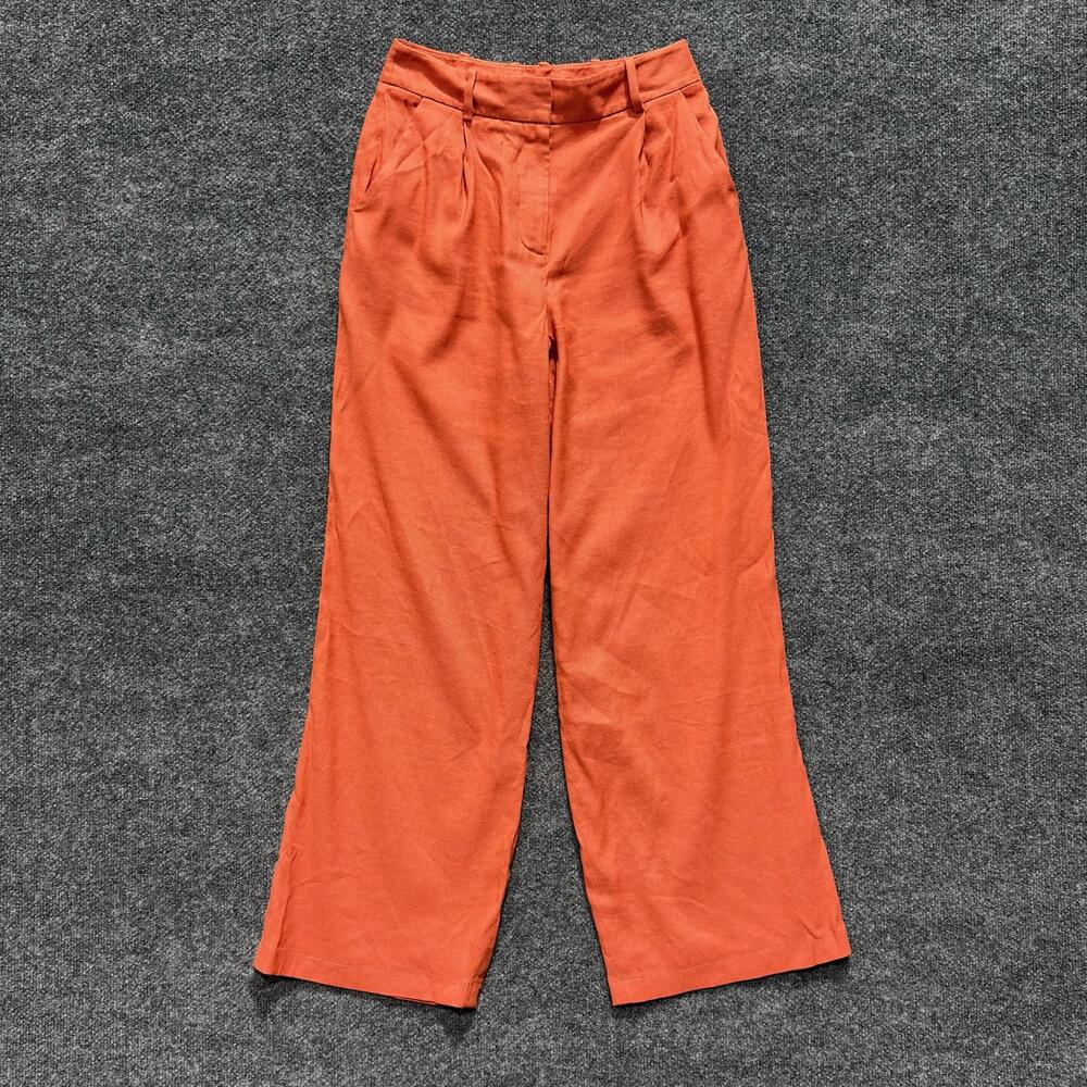 Veronica Beard Pants Womens 2 Persimmon Linen Blend Wide Leg Pleated Trousers